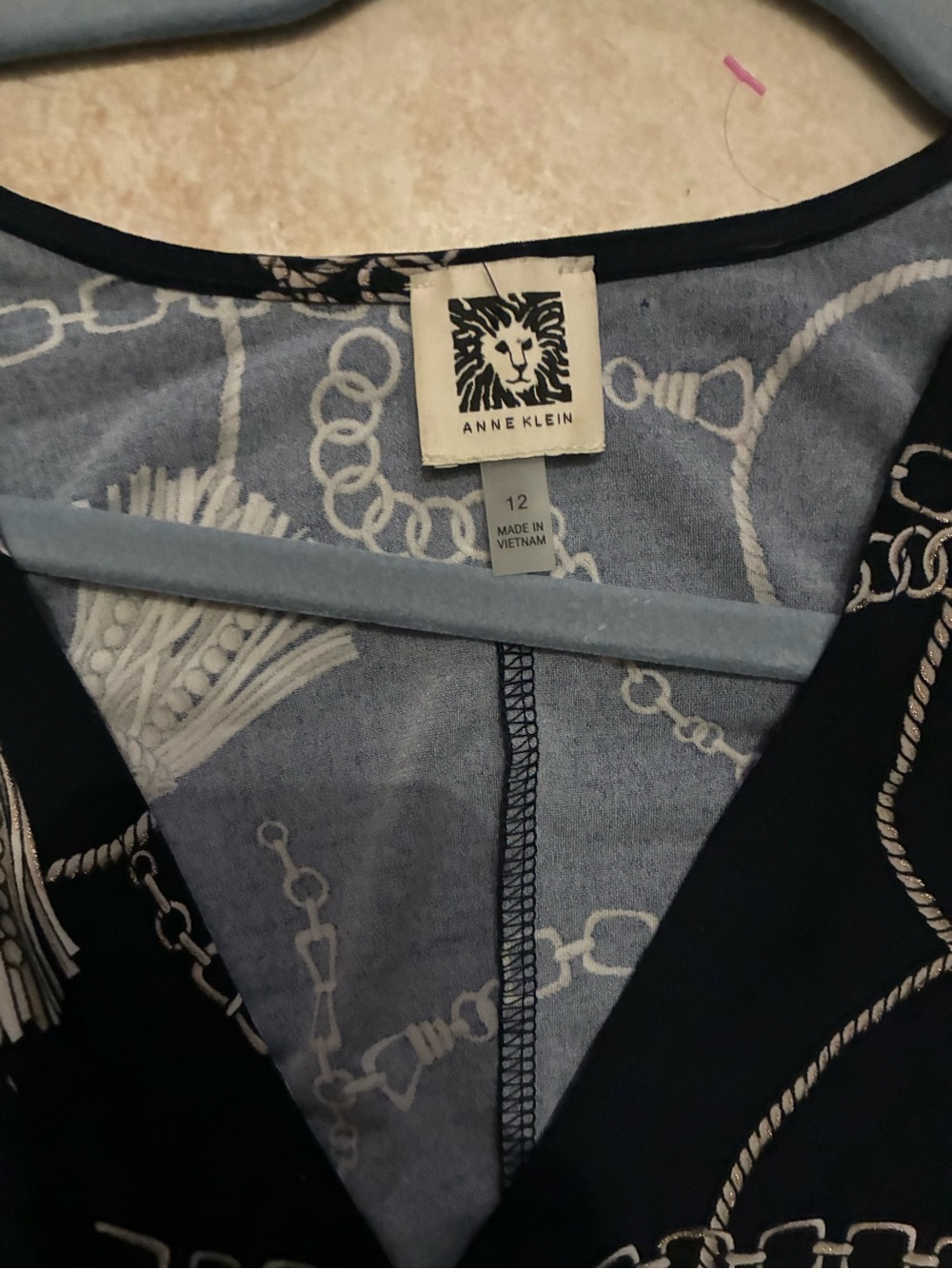 Anne Klein Navy Dress with Silver Chain & Tassel Print - Picture 3 of 3